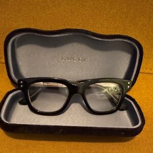 Gucci Black Women’s Rectangular Eyeglasses with Subtle Rivet Detail